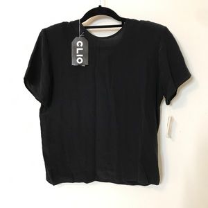 Clio Black 100% Silk Short Sleeve Blouse S NWT